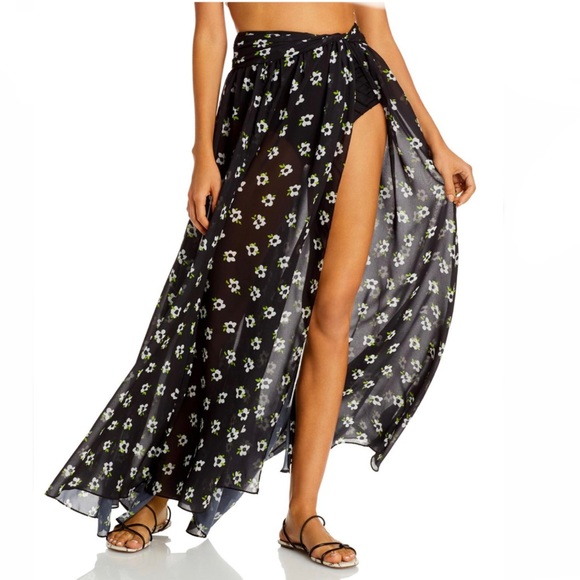 Caroline Constas Sheer Hera Skirt Cover-Up Maxi Skirt Black & White Size S